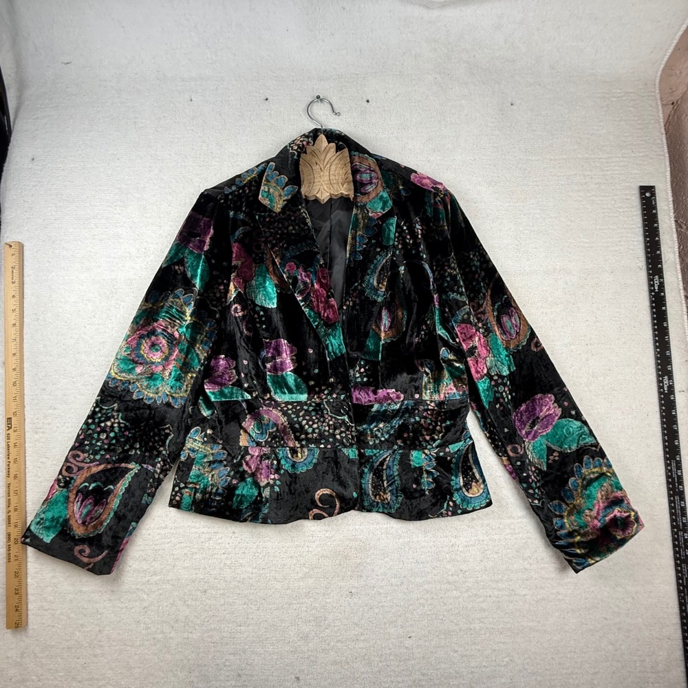 Bandolino Womens Velvet Blazer 16 Black Floral Paisley Whimsigoth Lined Jacket